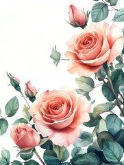 Serene peach roses, watercolor painting delicate beauty