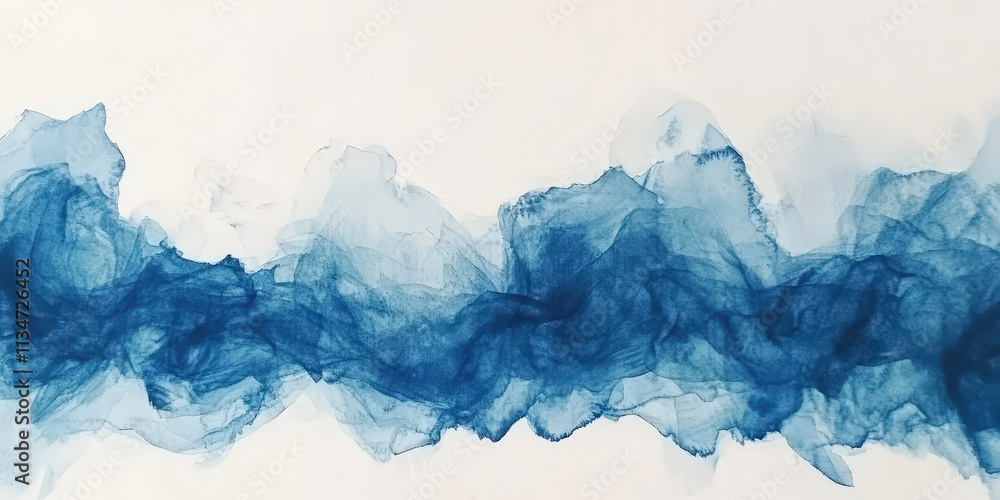 Poster blue watercolor texture on paper background with soft flowing waves for artistic design and creative