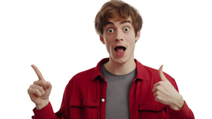 Portrait of man showing thumb up, raised finger, pointing