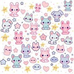 seamless pattern with animals cute rabbit