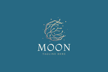 Crescent Moon Abstract Nature Bushes Plant Logo Luxury Dream Concept