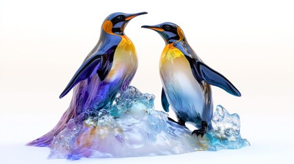 A vibrant 3D rendering of a pair of penguins standing on simulated ice, isolated with a clean white backdrop