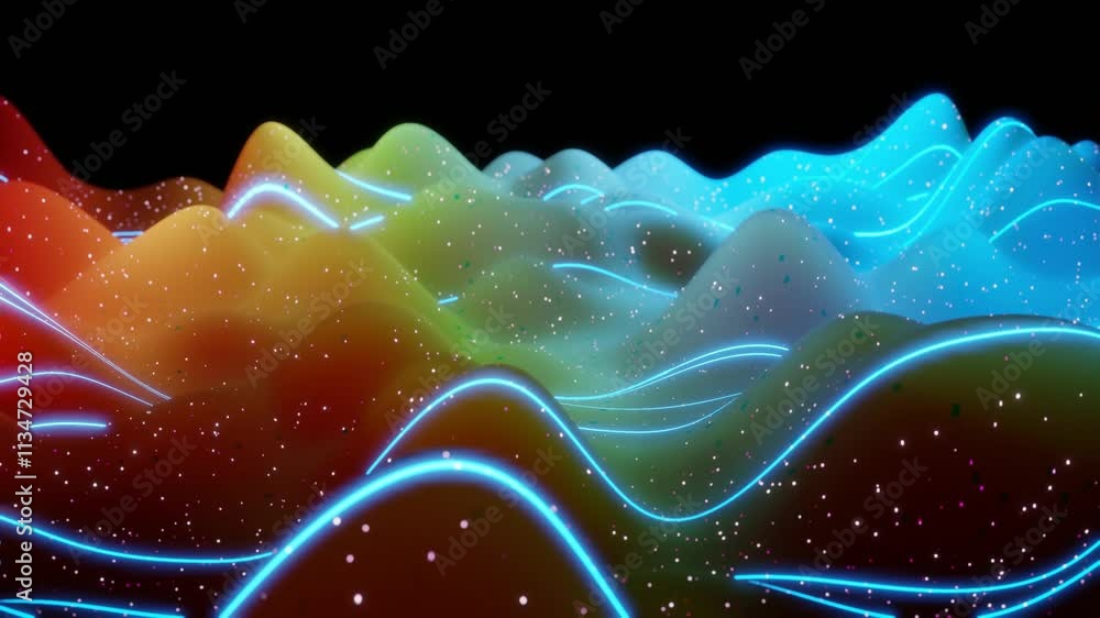 Aufkleber abstract 3d surface with beautiful waves, luminous sparkles and bright color gradient, colors of rai