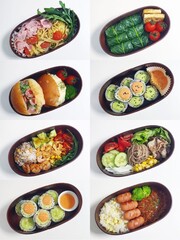 Traditional Korean dosirak lunchbox, neatly packed with rice, kimchi, stir-fried veggies, and protein. A wholesome and flavorful meal, ideal for enjoying authentic Korean flavors on the go.
