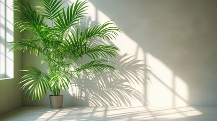 swaying palm trees in pots decorate a room in brown tones