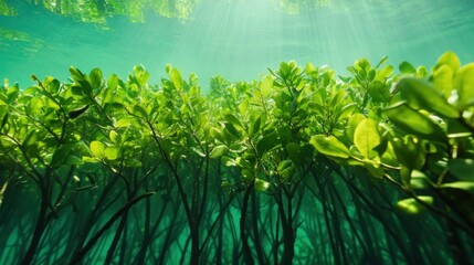 Obraz premium Underwater Mangrove Forest Lush Green Canopy
