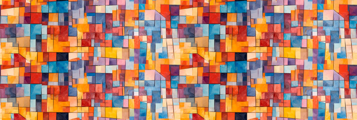 Fototapeta premium Cubist-inspired mosaics, fragmented and colorful, dynamic and artistic. Background, seamless pattern.