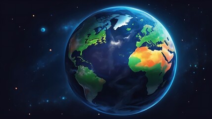 Fototapeta premium A stylized Earth globe in space with distant planets