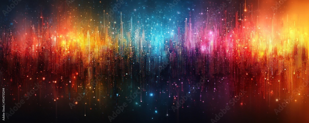 Poster colorful pixelated abstract background with holographic rainbow foil texture and iridescent patterns