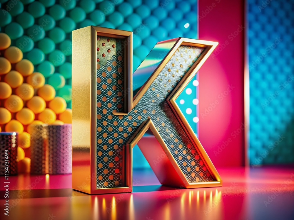 Poster captivating 3d render of the letter k in a dynamic candid photography style with a playful backgroun