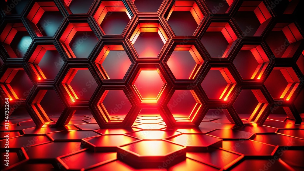 Aufkleber captivating abstract hexagon pattern with glowing red shadows – low light photography for modern bac
