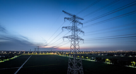High voltage electric tower and natural scenery at dusk © zhao dongfang