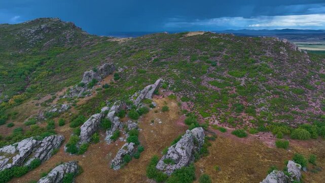 Landscape at the castle of Zafra (12th century). Municipality Campillo Due&ntilde;as. Aerial view from drone. Molina Alto Tajo Geopark. Alto Tajo Natural Park. Guadalajara. Castilla la Mancha. Spain. Europe