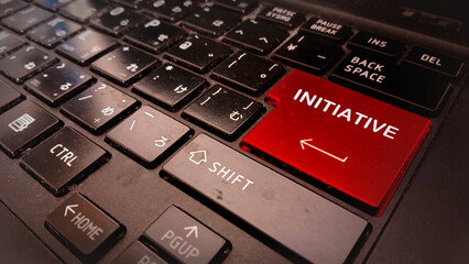 self improvement word initiative write on entering keyboard text with red focus 