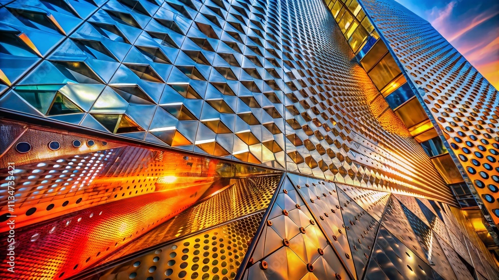 Poster captivating architectural photography showcasing intricate metal plate textures in modern structures