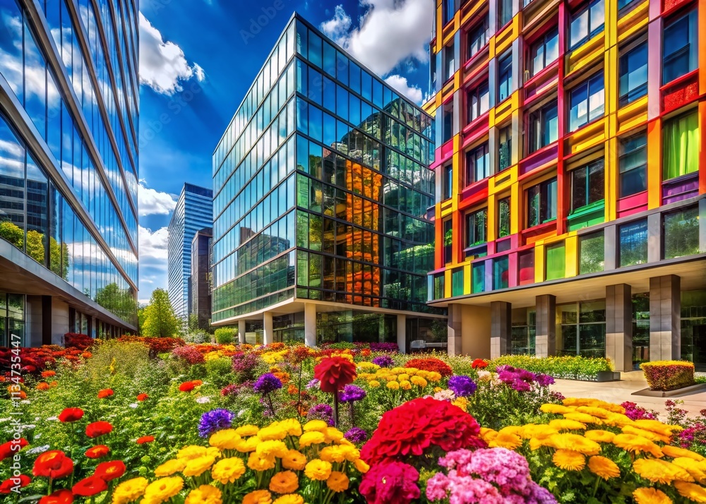 Poster captivating architectural photography with a flourishing flower background creating a harmonious ble