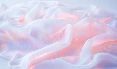 Obraz premium Flowing white fabric with pink, peach, and gold shimmer.