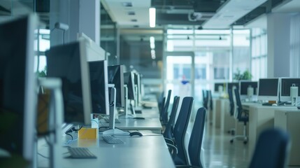 Headset and customer support equipment at call center ready for actively service . Corporate business help desk and telephone assistance concept