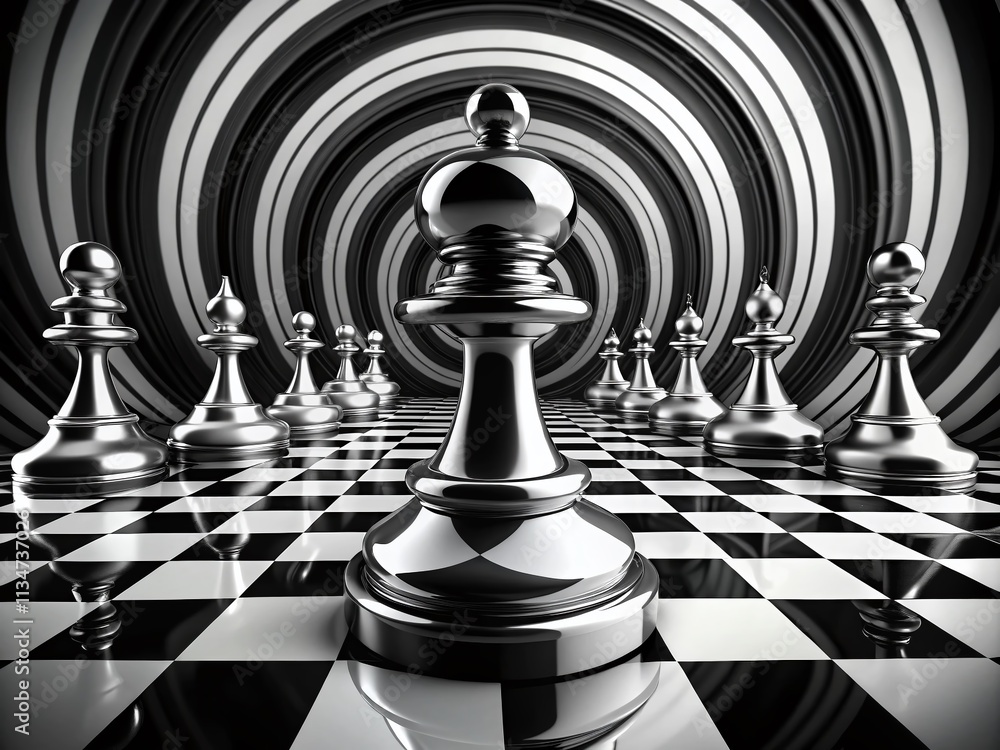 Poster captivating black and white chess board curves in a looping endless 4k visual experience with striki