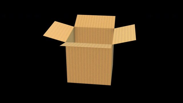 Cardboard Box Rotating on a Transparent Background. Seamless Loop. Carton 3D. 4K