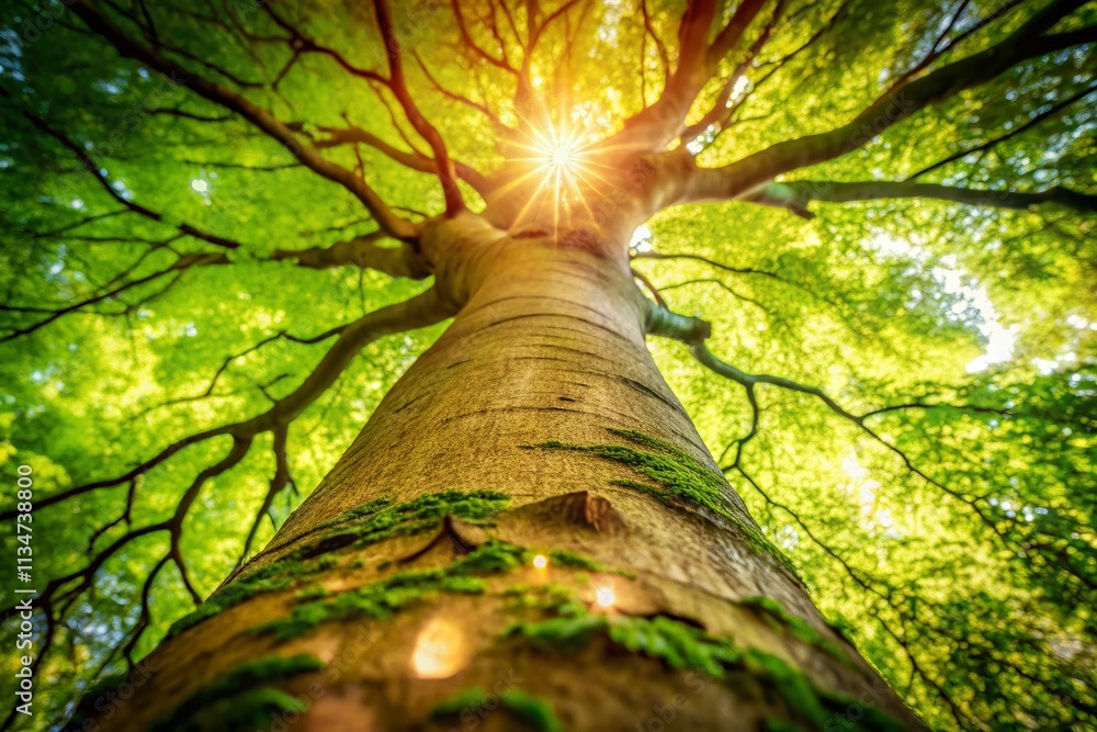 Aufkleber captivating bokeh effect on a beech tree trunk surrounded by soft focus nature elements for a serene