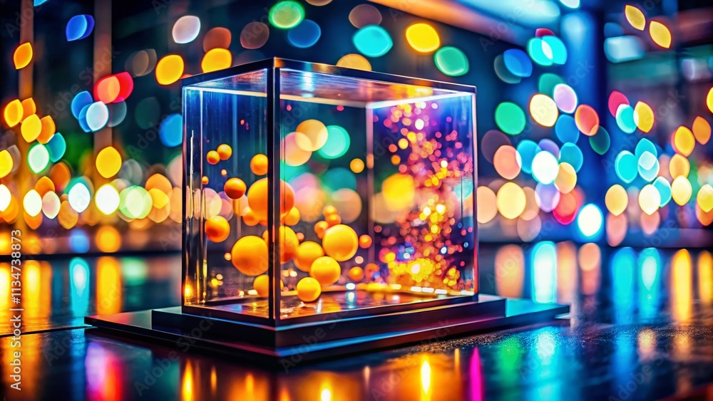 Poster captivating bokeh effect on a plastic display featuring modern technology and vibrant colors for con