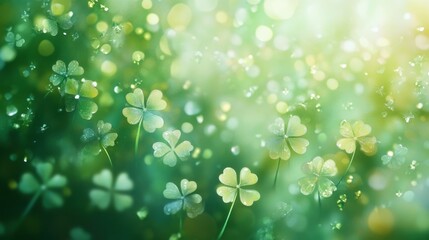 Fototapeta premium Abstract background with multiple layers of translucent four leaf clover shapes with varying levels of opacity, creating a depth effect.