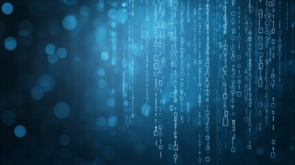 Obraz premium A digital background featuring cascading binary code with a blue gradient.