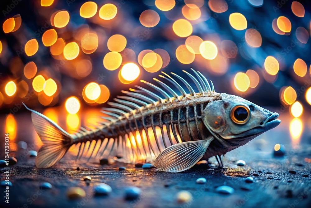 Poster captivating bokeh effect showcasing intricate fish bones against a dreamy background in soft focus, 