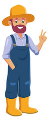 Cartoon Farmer Character with Peace Sign, Design Inspiration, Character