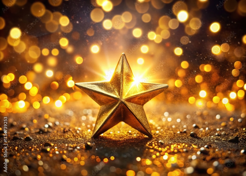 Poster captivating bokeh image featuring a brilliant golden star in sharp focus surrounded by a dreamy back
