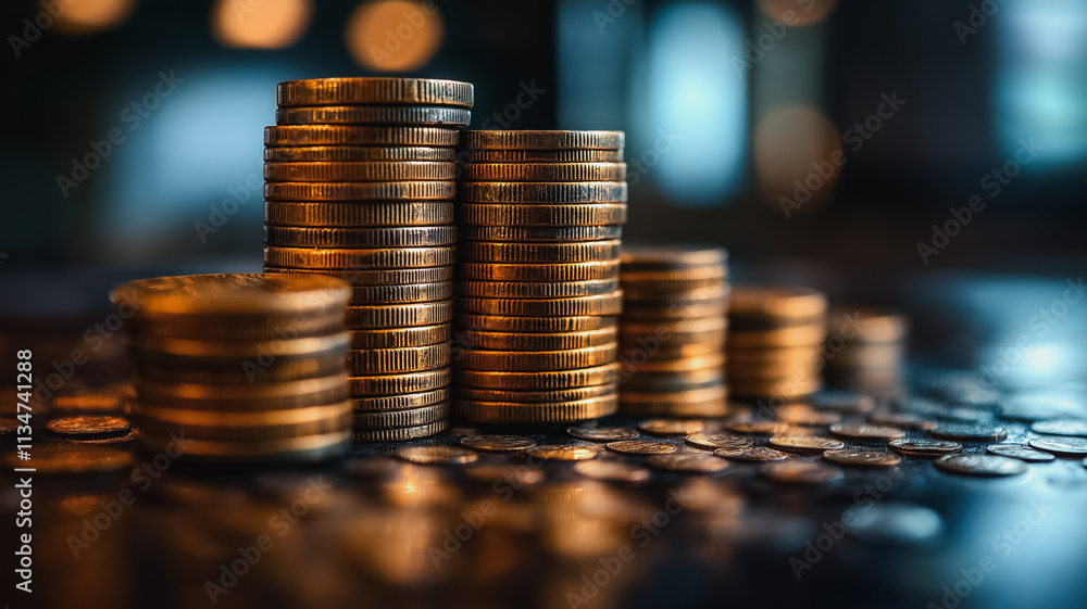 Poster a stack of coins on a table