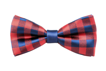 Red and Blue Plaid Bow Tie Isolated on PNG Transparent Background