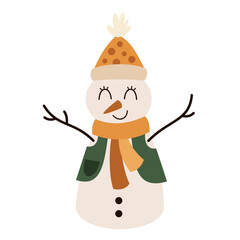 Cartoon Snowman Clipart, Cute Isolated Winter Character Illustration. Vector Graphic