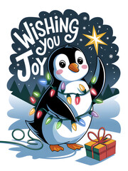 Naklejka premium penguin with gift