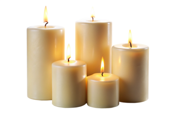 three burning candles on black background