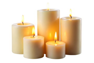 three burning candles on black background