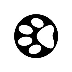  Vector icon of dog paw print in white and black circle