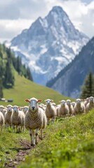 Obraz premium Majestic Mountain Sheep: A Flock's Tranquil Journey