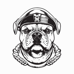 Bulldog Sailor Head image Vector. Illustration of a Bulldog Head Wearing a Bold Sailor Hat, Exuding Strength and Style