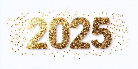 Golden glittery numbers 2025 with sparkling confetti, perfect for celebrations and New Year events, creating festive atmosphere