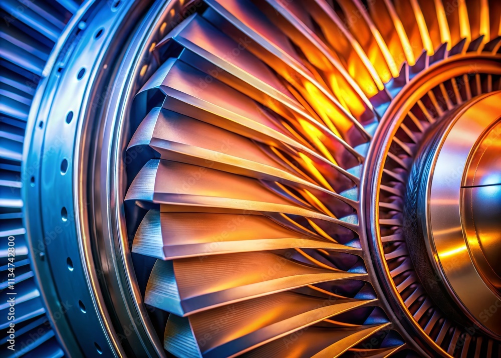Poster captivating close-up of a turbine blade highlighting intricate details and textures in a macro photo