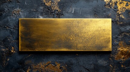 Elegant gold nameplate sleek brushed metal rectangular empty mockup sign plate blank brass gold texture background dark surface design template