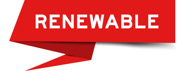 Red color speech banner with word renewable on white background