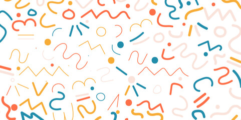 Seamless memphis pattern with white background. Trendy memphis style. Vector repeating texture.