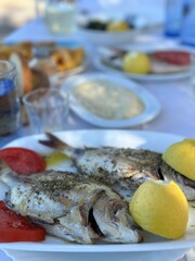 Fresh fish in seaside taverna in Greece
