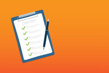 Check list document, paper check list and to do list with checkboxes, concept of survey, online quiz, completed things or done test, feedback.  © madedee