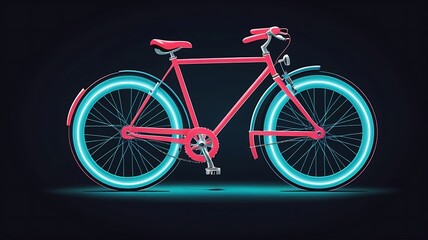 Fototapeta premium A vibrant pink bicycle with glowing cyan wheels