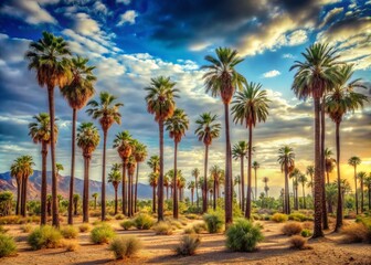 Fototapeta premium Captivating Double Exposure of Palm Trees in a Desert Palmeraie, Marrakesh, Showcasing the Natural Beauty of Morocco's Landscape and Unique Flora in Africa