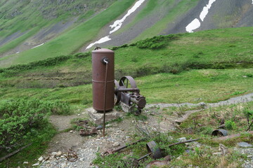 Staser memorial and mine equipment, Crow pass trail, Girdwood, Alaska